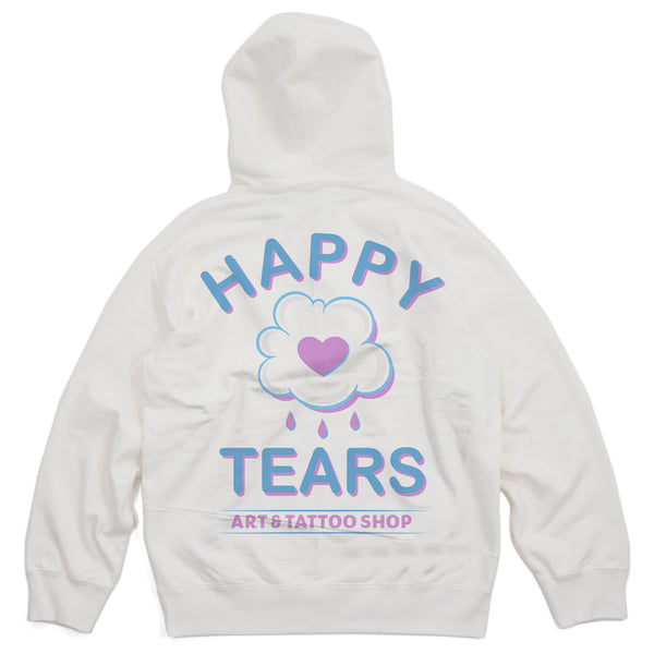'Happy Tears' Zip-Up Hoodie (White)